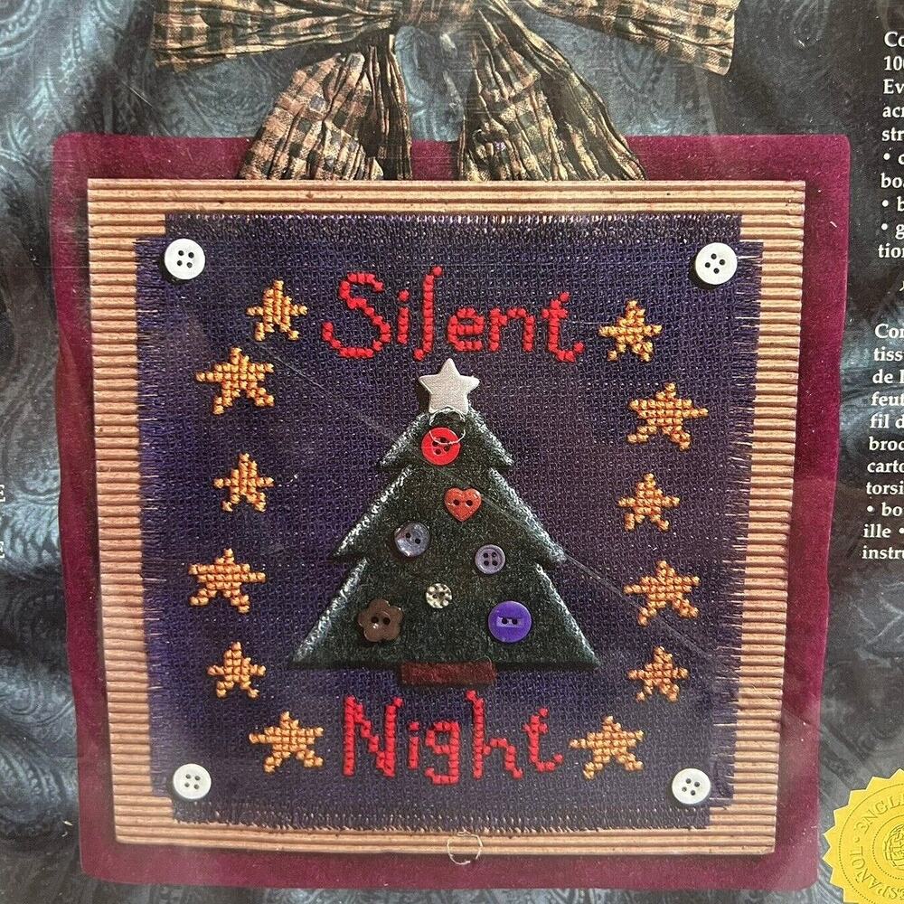 Janlynn Silent Night Cross Stitch Kit 9x9 Wall Hanging Christmas Tree Buttons